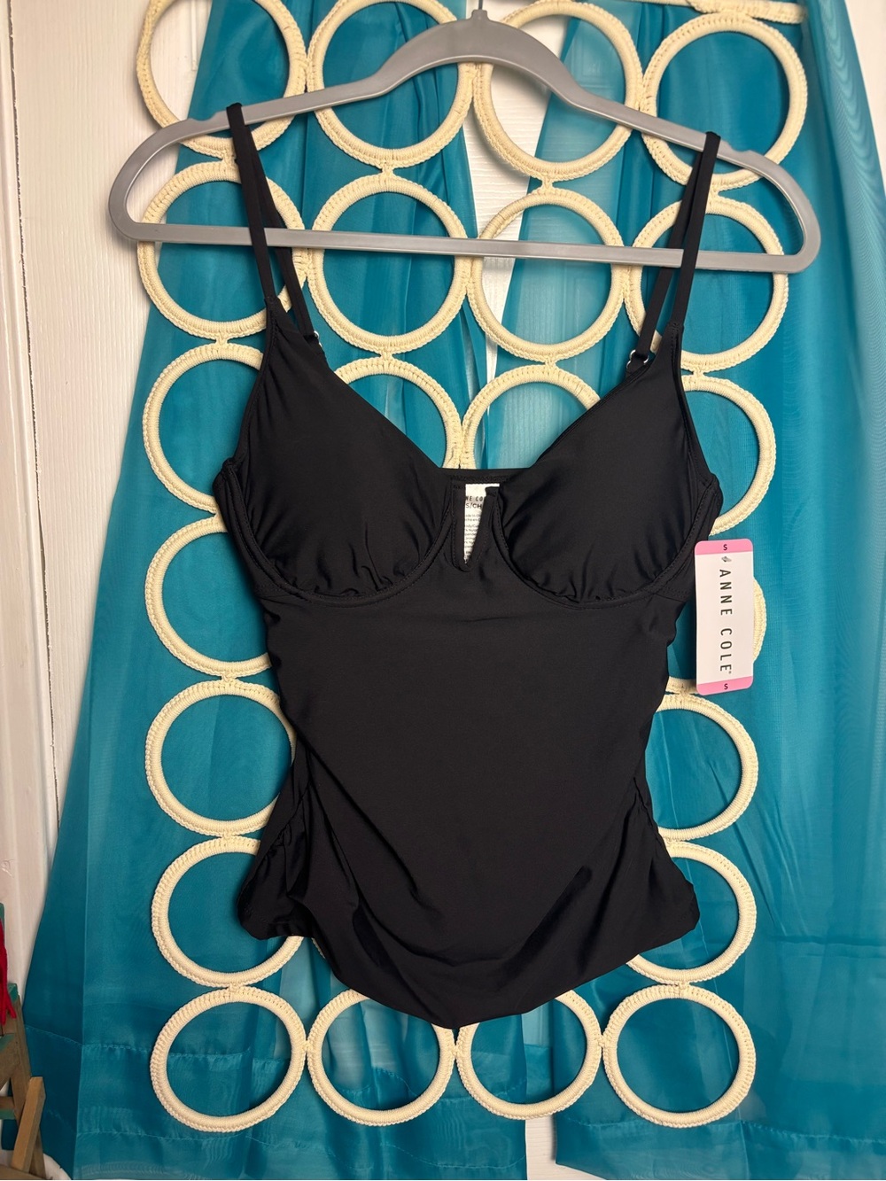 Anne Cole Solid Black Underwire Swim Tankini Top NWT SIZE SMALL - Picture 2 of 12